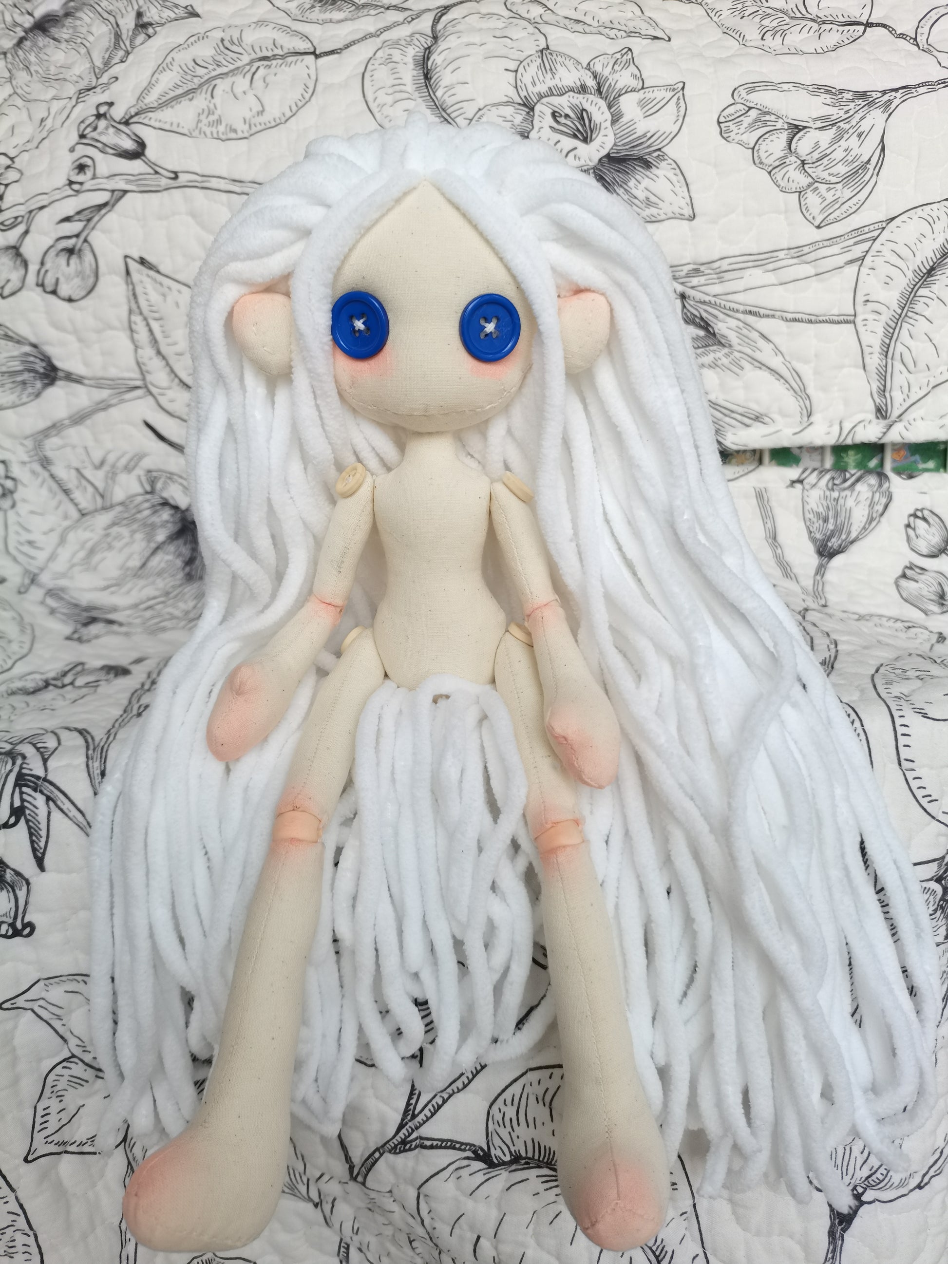 handmade doll white hair bule eyes